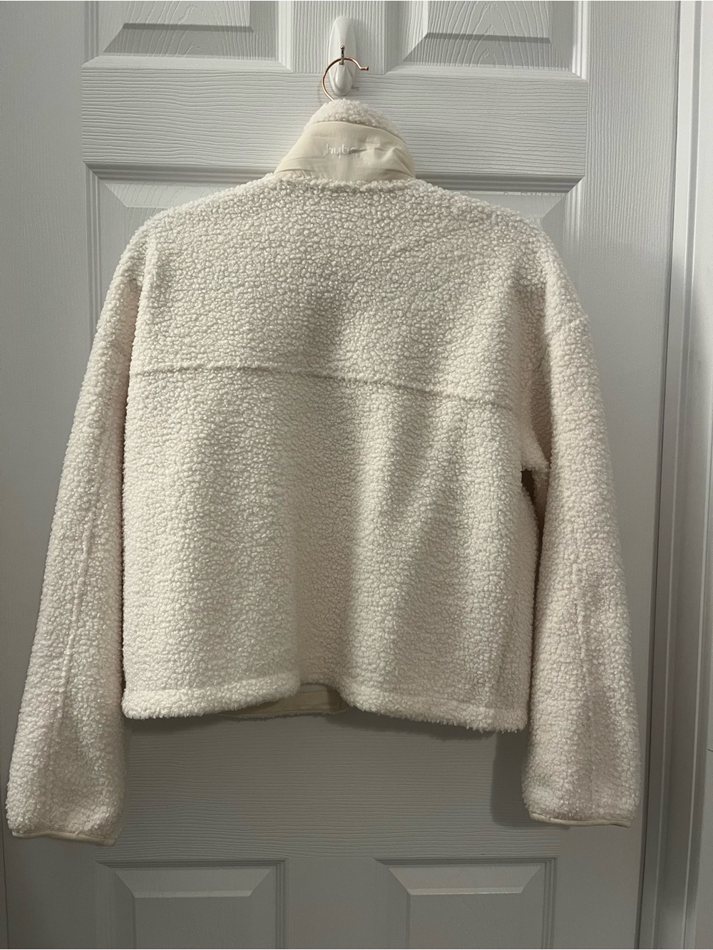 Cream Sherpa Zip-Front Teddy Jacket with Patch Pockets - Picture 5 of 10